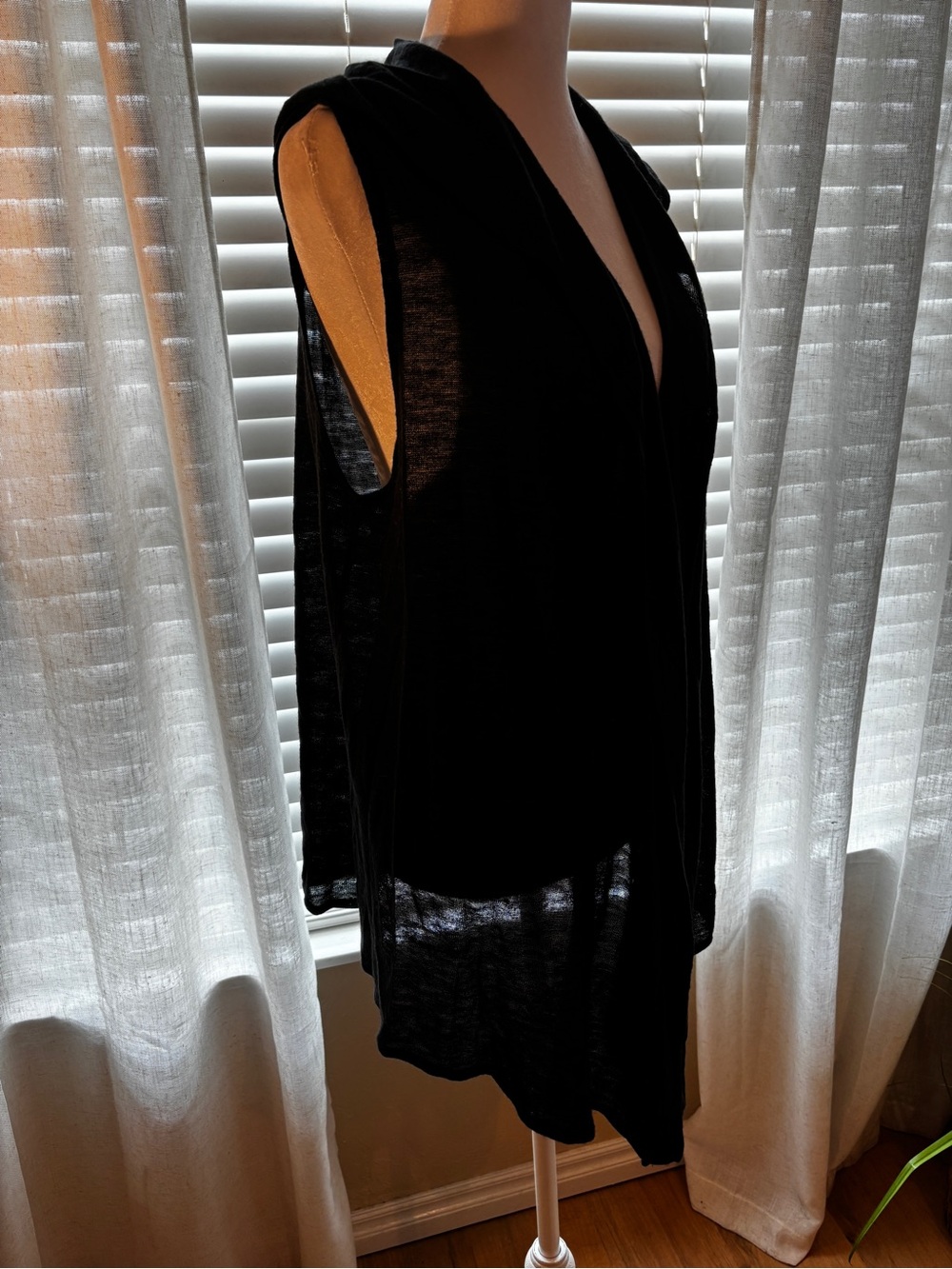 H&M Semi-sheer Black Sleeveless Hooded Vest.  Size M